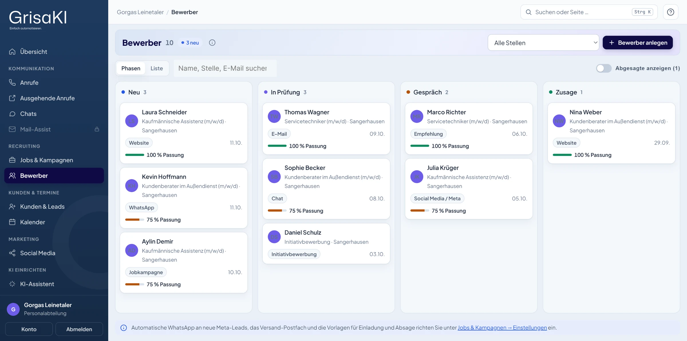 GrisaKI-Portal, Bewerber nach Phasen (Testdaten)