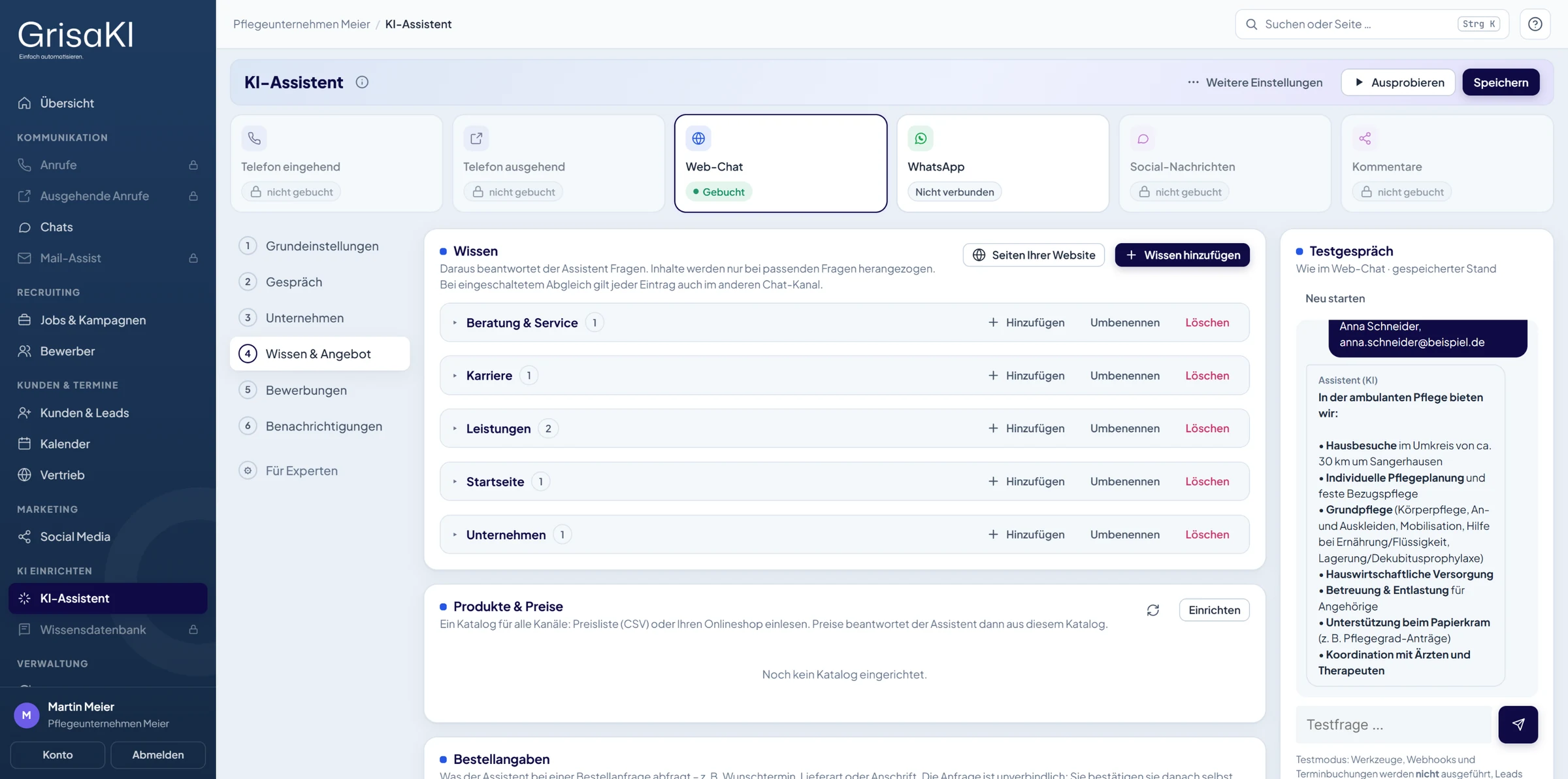 GrisaKI-Portal, KI-Assistent: Wissen nach Themen, Produkte und Preise