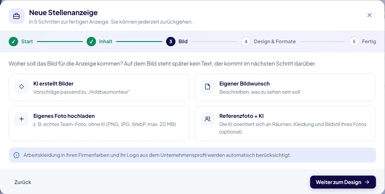GrisaKI-Portal, neue Stellenanzeige Schritt 3: Woher kommt das Bild?